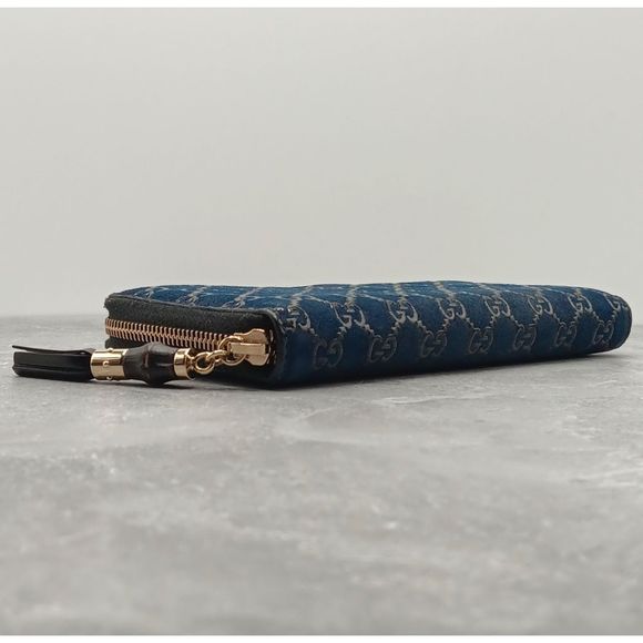 Gucci Vintage Rare Limited Edition Bamboo Blue Suede Leather Continental Large Z - Picture 6 of 13